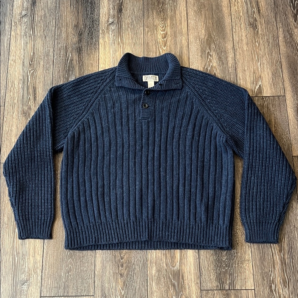 Duluth Trading Co Alpaca Blend Navy Blue Knit Sweater Shawl Collar Mens 2XL